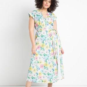 Eloquii Satin Floral Pastel Wrap Dress Size 16